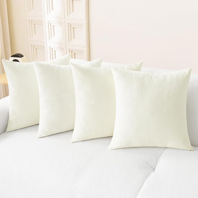 CaliTime Decorative Couch Throw Pillow Covers 18 X 18 Inches Cream | Pack of 4, Cozy Chenille Cushion Cases for Sofa Bed Living Room Farmhouse Home