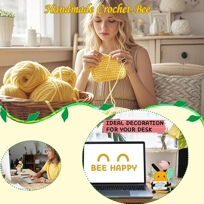 Birthday Gifts for Women Men Mon Dad,Thank You Emotional Support Crochet Bee for Friends, Positive Cute Handmade Animal Stuff, Funny Christmas Easter Present, Office/Home Decor