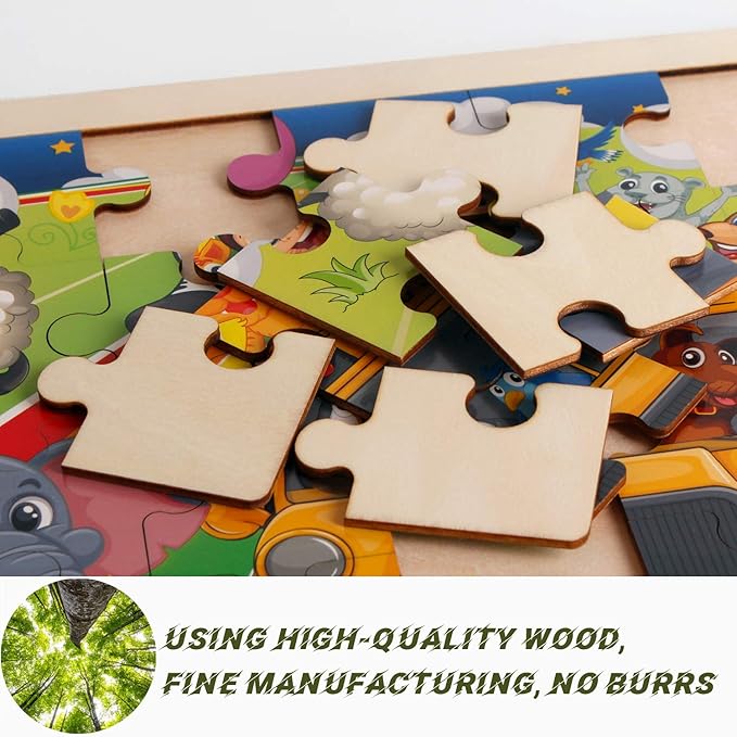 24 Piece Puzzles for Kids Ages 3-5 4 Packs Wood Puzzles for Kids Ages 4-6 Preschool Education Jigsaw Puzzle Board Toy Gifts for Boys and Girls