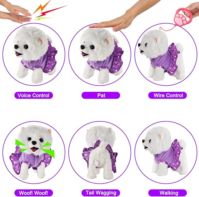 Walking Dog Toy Remote Control, Walking and Barking Robot Dog, Electronic Plush Puppy Toy for Kids Age 3-6, Ideal Gift for Girls(Great Pyrenees)