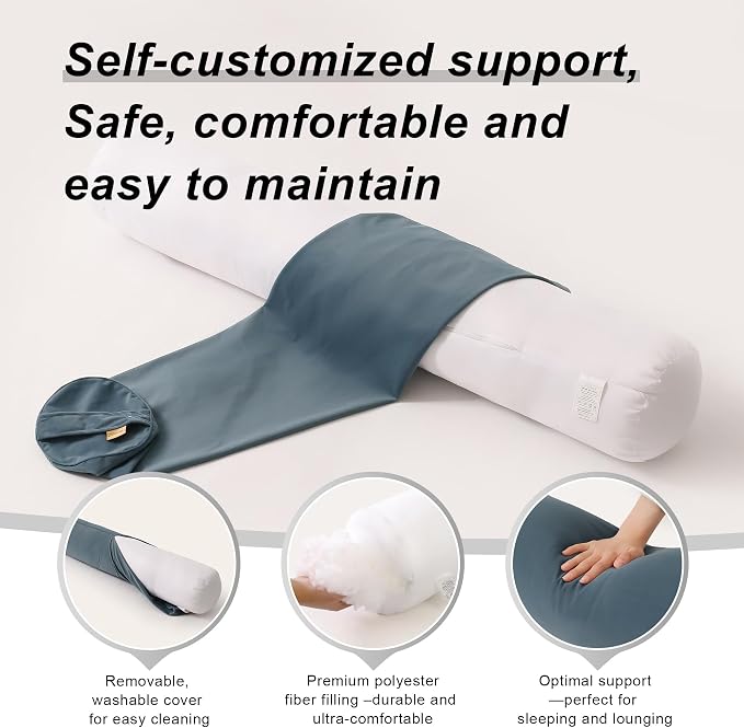 Body Pillow for Adults,Long Round Pillow,Big Cylindrical Pillow,Large Full Bolster Pillows for Side Sleepers (Slate Blue, 59"*7.87")