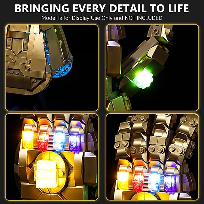 BrickSoul Light Up Kit Compatible with Lego 76191 Building Set, Upgrade Wired Dimmable Lighting Kits Compatible with Marvel Infinity Gauntlet Set for Thanos Glove, Not Included 76191 Building
