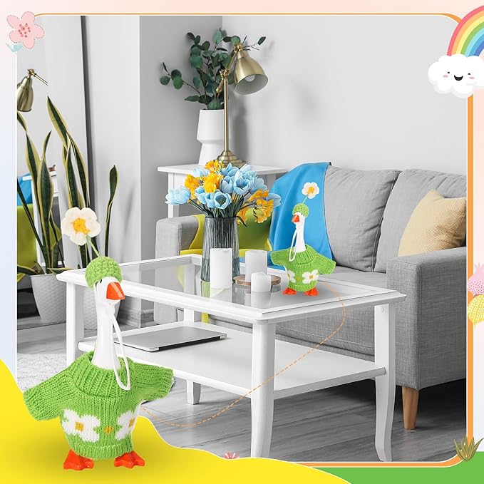 4 Set 7 Inch Mini Desk Goose Knitted Outfits Magnetic Goose Key Holder Multiple Colors Clothes for Magnetic Duck Statue Desk Key Holder Decor(Fresh)