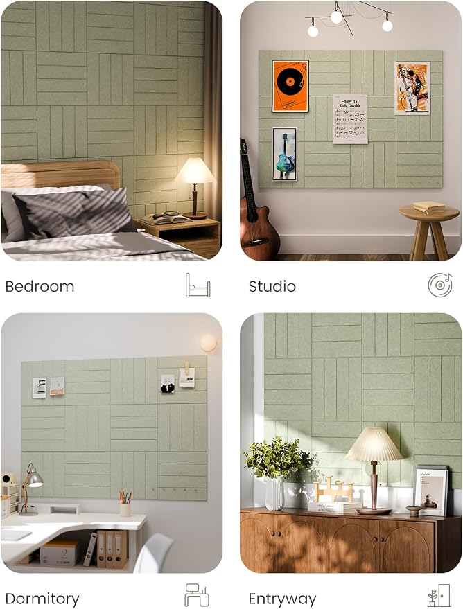 Fluxynara Felt Bulletin Board & Cork Board Alternative, Sage | 48" x 36" Pin board, Removable Adhesive Tabs, Easy Install Without Wall Damage, For Home Office Decor