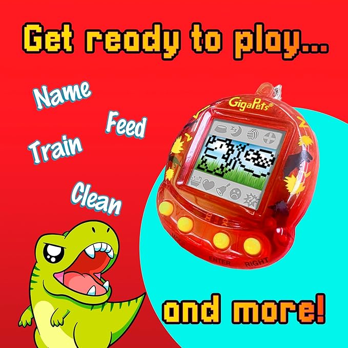 Giga Pet 2-in-1 T-Rex Dinosaur Virtual Pet for Kids, 90s Throwback Upgraded Collector’s Edition, Animal Care Skills Through Play