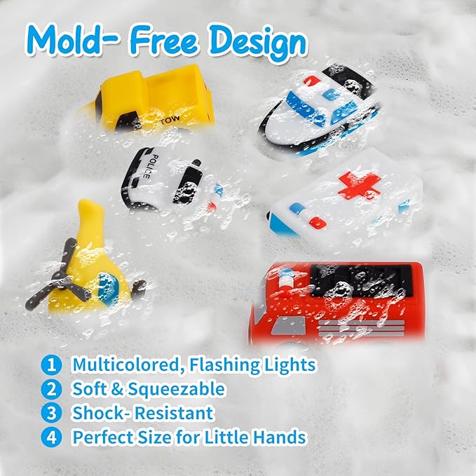 Light Up Bath Toys 6 Pack, 100% Food Grade Silicone Bathtub Toys, Shake-Activated Light Up Toys Flash & Lights Color Change, Soft & Squeezable for Baby&Toddler