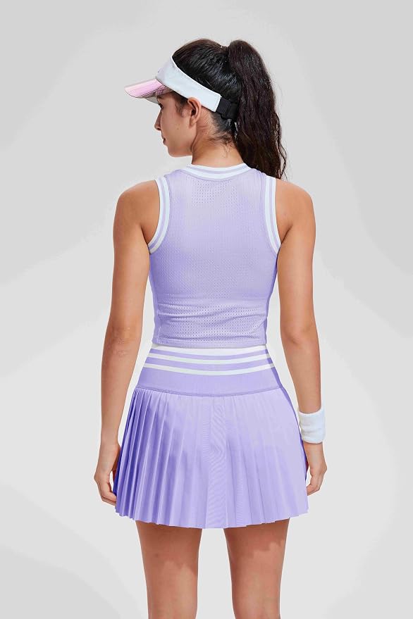 Two Piece Tennis Skirt Set for Women High Waisted Pleated Athletic Golf Skirt Sets Women 2 Piece Outfits with Pockets