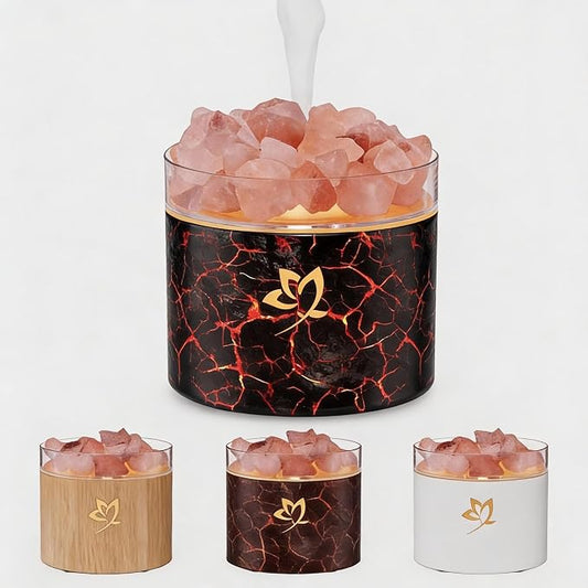 4-in-1 Ultrasonic Crystal Salt Stone Aromatherapy Diffuser & Humidifier - 7-Color LED Dreamy Flame Light, Auto Shut-Off, 2 Modes | Home/Office/Yoga (Black Grain)