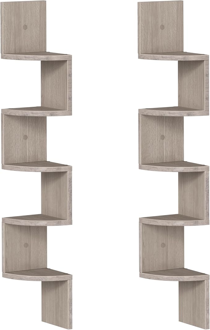 HOOBRO Corner Shelf Wall-Mounted, Set of 2 Floating Corner Shelves for Wall, 5-Tier Corner Bookshelves for Living Room, Bedroom, Bathroom, Home Office, Greige BG26BJP201