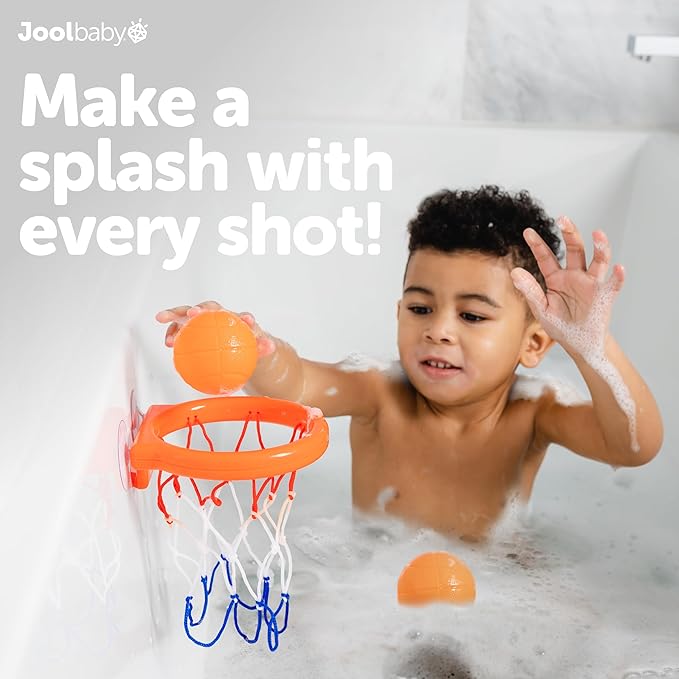 Jool Baby Bath Basketball Hoop for Toddlers, Kids Bathtub Toy – Includes Basketball Net w/ Suction Cups, 2 Basketballs