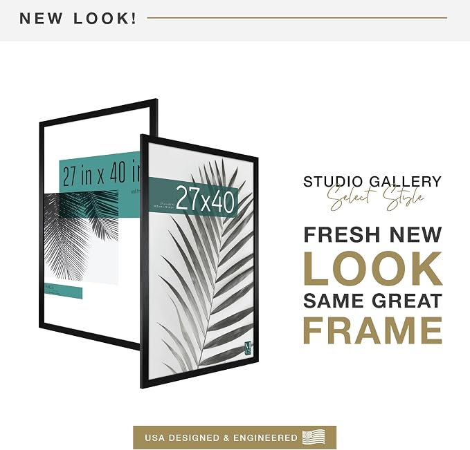 MCS Studio Gallery Movie Poster Frame 27x40 Black Woodgrain Engineered Wood, Vertical & Horizontal Wall Hanging Large Picture Frame for Photos, Artwork & Custom Posters (2-Pack)