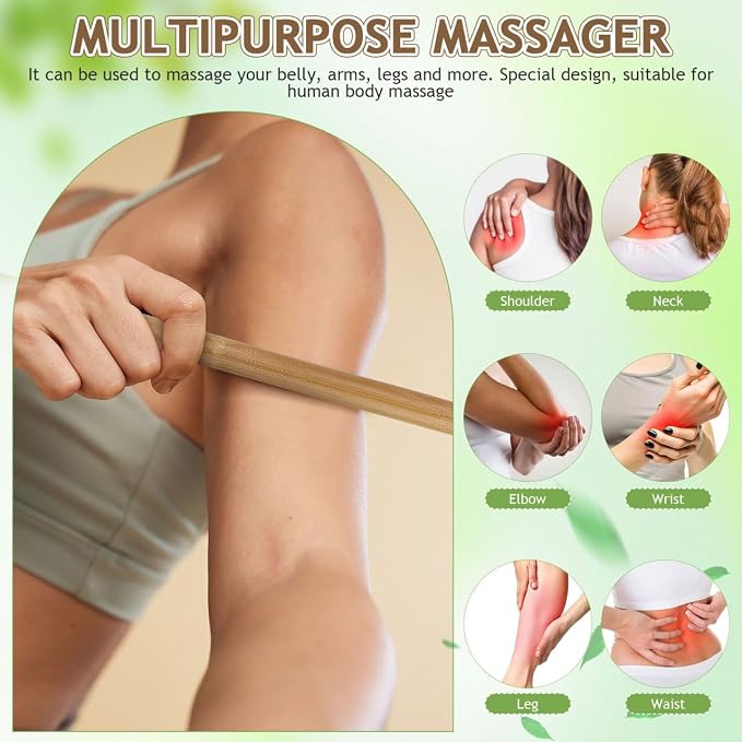 Healifty Bamboo Massage Stick 16.53 Inch Muscle Massaging Tool for Back and Body Pain Relief Manual Body Massager for Home Wellness and Relaxation