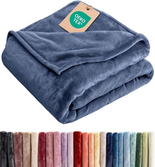 Fleece Blanket Cal King - Ultra-Soft Flannel Fleece Blanket - Washed Blue | Soft, Warm, Outdoor Picnic Blanket for Camping, Travel, Lightweight, Cozy, Anti-Static, Home Decor Gifts for Men & Women