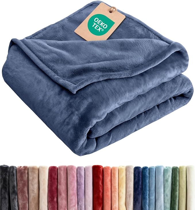 Fleece Blanket Queen Size - Ultra-Soft Flannel Fleece Blanket - Washed Blue | Soft, Warm, Outdoor Picnic Blanket for Camping, Travel, Lightweight, Cozy, Anti-Static, Home Decor Gifts for Men & Women