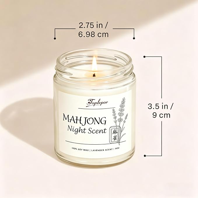 Lavender Candle - Soy Wax Stress Relief & Meditation, 45hr Soot-Free Burn Mahjong Night Scent Candle, 9oz