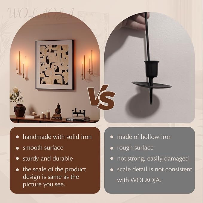 Metal Wall Candle Sconce Holder Set of 4 Wall Mount Candle Holder Pillar Holder Brass Modern Wall Candle Sconces Hanging for Living Room Farmhouse Fireplace Wedding