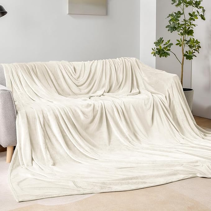 BEDELITE Fleece Blanket Soft Plush Oversized Bed Blanket Cream 120"x120" | Ultra Soft Plush Fleece, Lightweight Warmth, All Season Comfort, Fade Resistant, Machine Washable, Perfect for Sharing