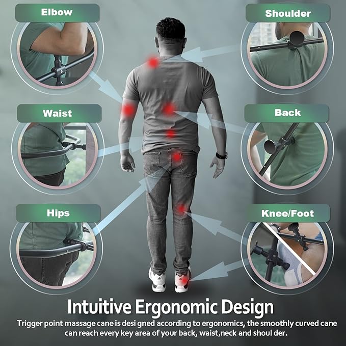 Strict Trigger Point Massage Cane Back and Neck Massager for Muscle Pain Relief and Self-Massage Therapy ，Handheld Back, Neck, Shoulder, Leg ，Foot， Full Body Deep Tissue Pressure Point Tool （ Black）