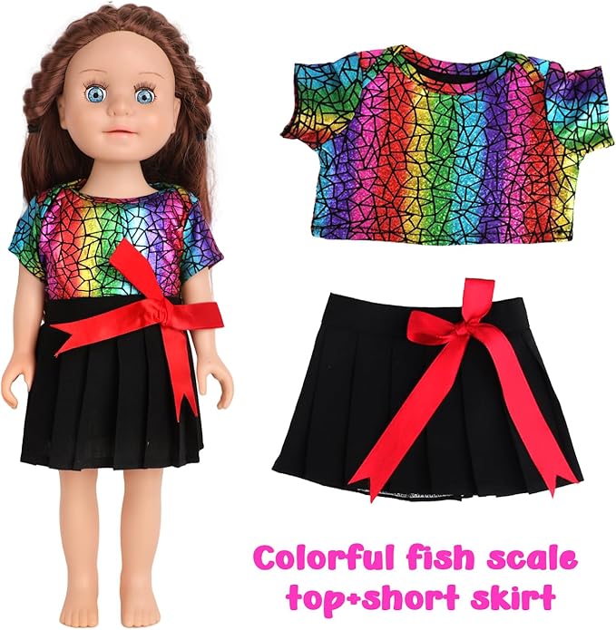 7-Set Doll Clothes & Shoes for 17-18 Inch Dolls / 11-Piece Outfits (Unicorn Dress, Pajamas, Glitter Shoes & More)