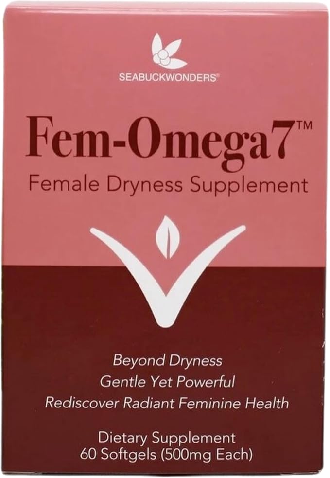 SeabuckWonders Fem-Omega7 Vaginal Moisture Support Softgels, 60 Count, 30 Day Supply, Organic Sea Buckthorn Oil Vaginal Moisturizer, Supports Female Dryness, Feminine Care