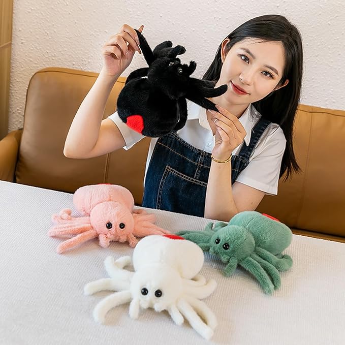 Plush Spider Stuffed Animal Toy, Soft 10 inch Kawaii Halloween Plush Spider Stuffed Toys Decorations Cuddle Gift for Kids and Adults (Black)