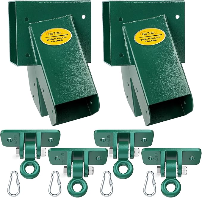 BETOOLL Swing Sets Brackets - 2 A-Frame Swing Set Brackets and 4 Swing Hangers with All Mounting Heavy Duty Hardware Included - Swing Set Kit for Porch, Yard, Playground - Green