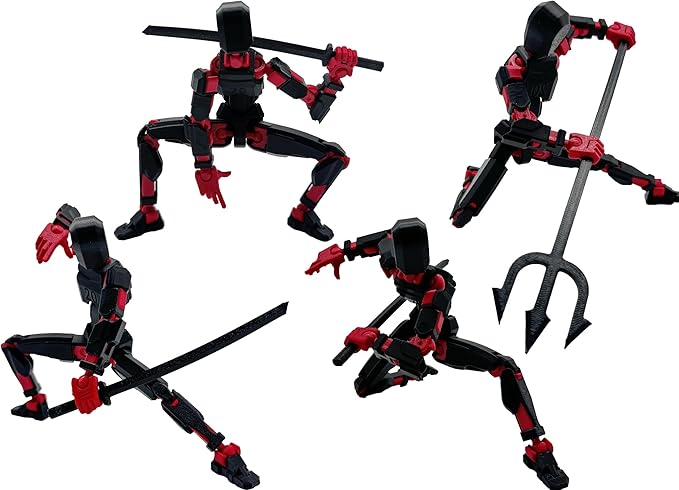 3D Printed Enlarge Body Size 8.1-inch Action Figure Dummy20, Full Body Mechanical Movable Toy, Multiple Accessories, Desk Decoration (Bracket, 3 HandsType, Weapons, Armour) (Black)