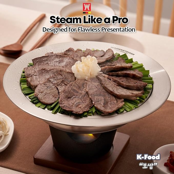 WAGENSTEIGER Stainless Steel Steam Food Warmer Pan with Perforated Tray, Food Steamer, Multipurpose Cooking Pan for Steaming, Boiling, and Warming Food, Korean Style Communal Food Dishes (Silver, 20.6cm / 8.12inch)