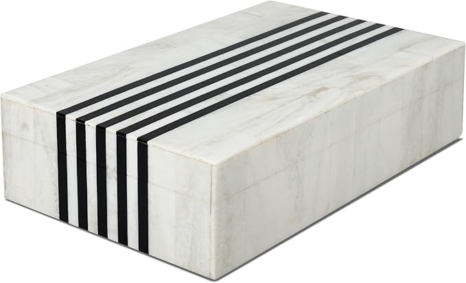 Handicrafts Home Large Decorative Storage Box with Lid – Black White Modern Storage Box, Remote Control Organizer for Coffee Table, Console & Living Room Decor – Mono Sprint 12 x 6 x 2