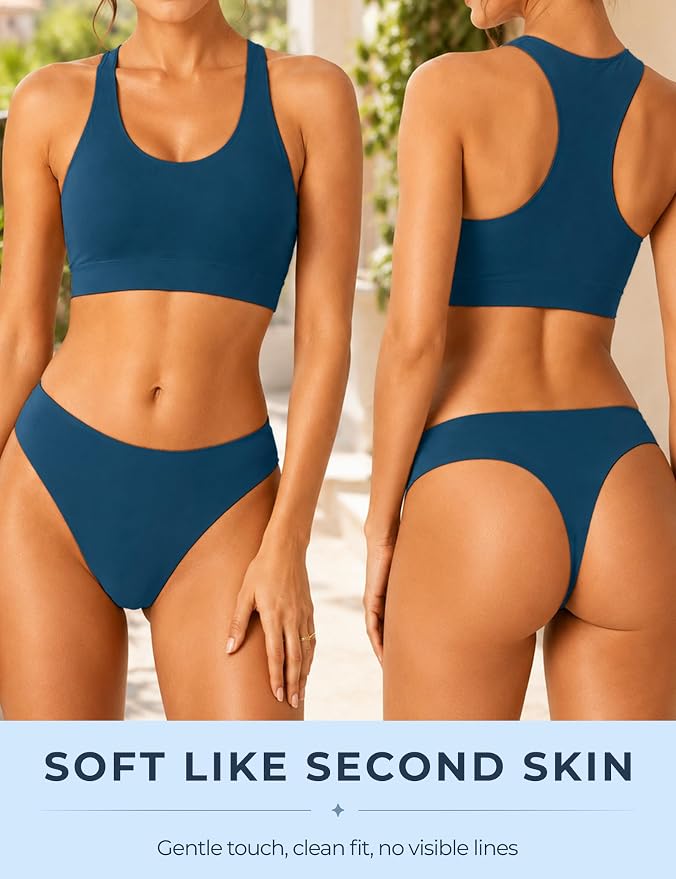 Seamless Thongs Invisible No Show Thong Panty Liners VPL Workout Underwear Cotton Thongs for Women G-Strings Tangas