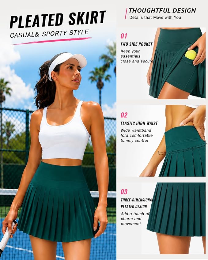 Pleated Tennis Skirt for Women with Pockets Shorts High Waisted Athletic Golf Skort for Workout Pickleball