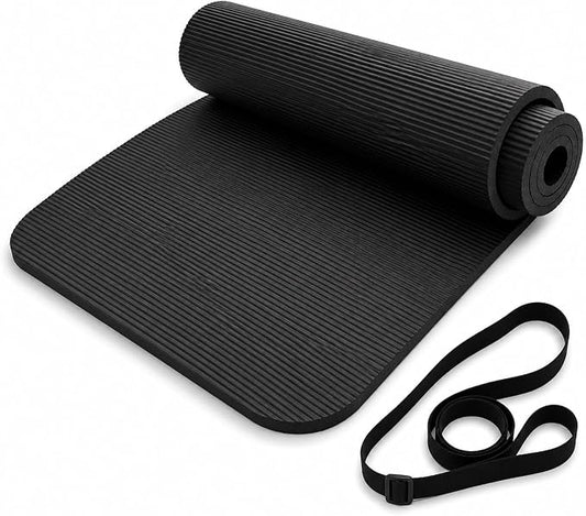 Non Slip Yoga Mat, Extra Thick TPE Exercise Mats for Home Workout with Carrying Strap, Durable Anti-Tear Fitness Mat for Pilates Stretching Gym