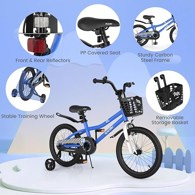 BABY JOY Kids Bike, 12 14 16 18 20 Inch Children Bikes for Boys Girls Teens 3-8 8+ Years w/Training Wheels or Kickstand, Handbrake, Coaster Brake & Removable Basket, Kids Bicycle of Multiple Colors