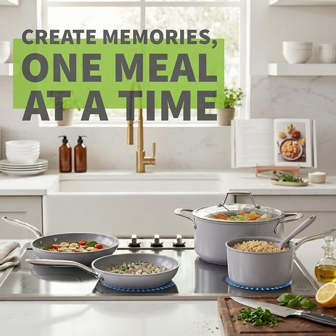 TECHEF - CeraTerra Collection Ceramic Nonstick Cookware Set (PTFE and PFOA Free Ceramic Exterior & Interior), Made in Korea, (6-Piece Set)