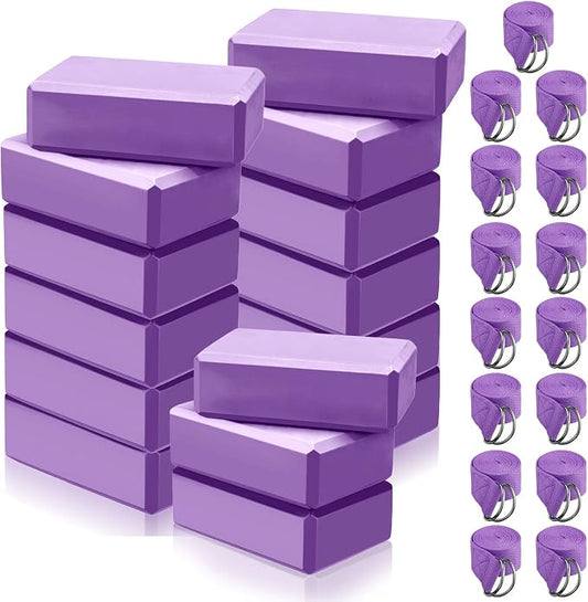 Wettarn 15 Pack Non-slip Yoga Block and Strap Set for Stretching