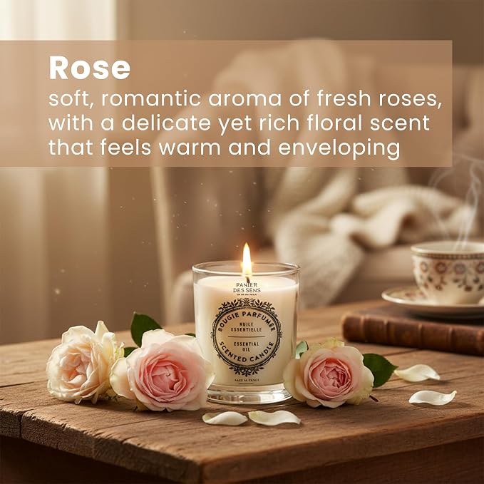 Panier des Sens Rose Long-Lasting Scented Candle, 6.3 oz | Hand-Poured In Provence | Up To 55 Hours Burn Time | 100% Natural Cotton Wick | Long-Lasting French Home Fragrance