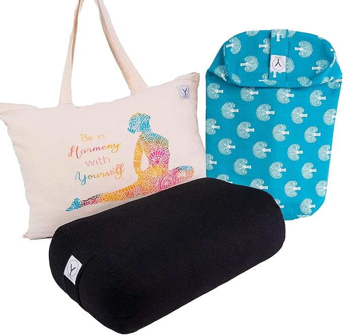 Y O GAYO Yoga Bolster - Made with 100% Cotton, Yoga Pillow Set Includes Extra Washable Cover and Carry Bag