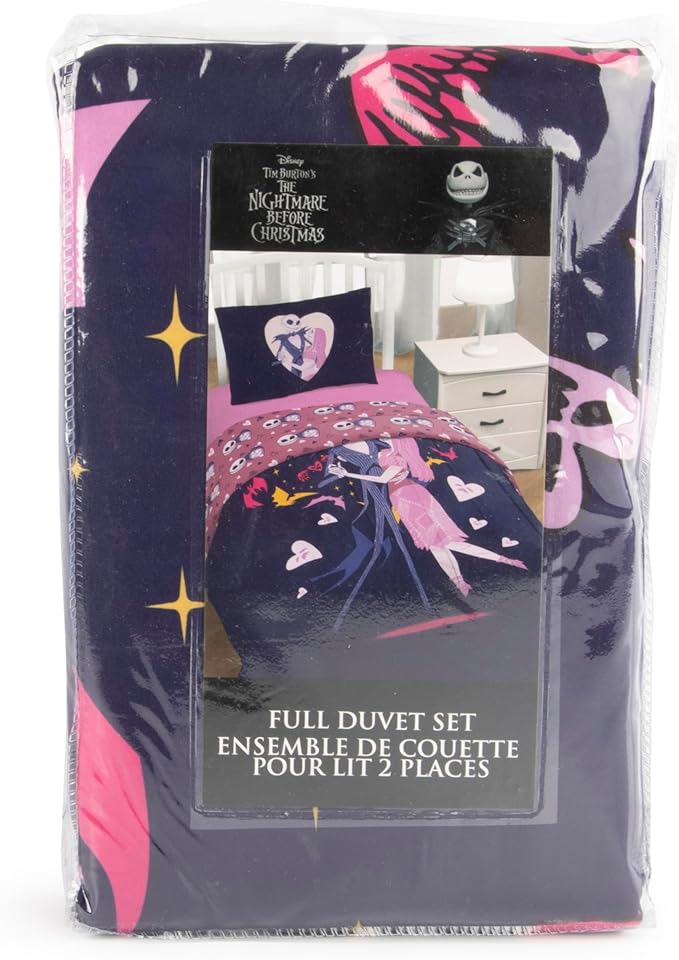 Jay Franco Duvet Cover Set – 3 Piece Comforter Cover and Sham Set, Super Soft Cozy Kids Bedding (Insert Not Included) Purple - Nightmare Before Christmas, Full