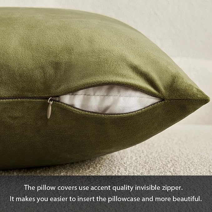 MIULEE Velvet Throw Pillow Covers 18x18 Inch Pack of 2 Light Olive Green | Soft Solid Decorative Pillow Covers, Modern Luxury Home Decor, for Couch Chair Sofa Bedroom Livingroom