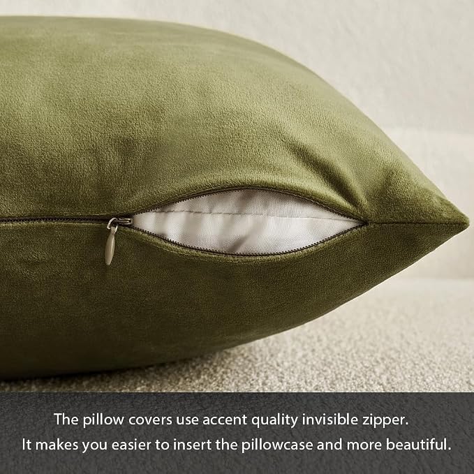 MIULEE Velvet Throw Pillow Covers 16x16 Inch Pack of 2 Light Olive Green | Soft Solid Small Decorative Pillow Covers, Modern Luxury Home Decor, for Couch Chair Sofa Bedroom Livingroom Car