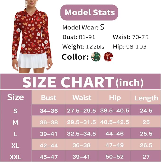 Soneven Womens Golf Shirts Moisture Wicking V Neck Long Sleeve Polo Shirts Collared Tops