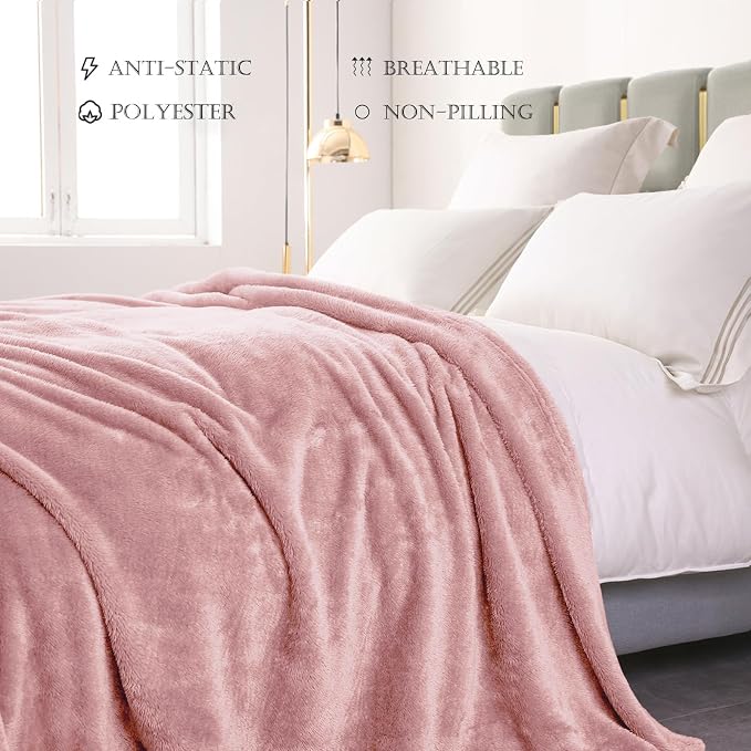 Exclusivo Mezcla Fuzzy Plush Fleece Bed Blanket Queen Size, Dusty Pink | 90x90 Inches, Super Soft and Cozy Bed Blanket, Fluffy Decorative Bedding for Livingroom, Bedroom, All Season