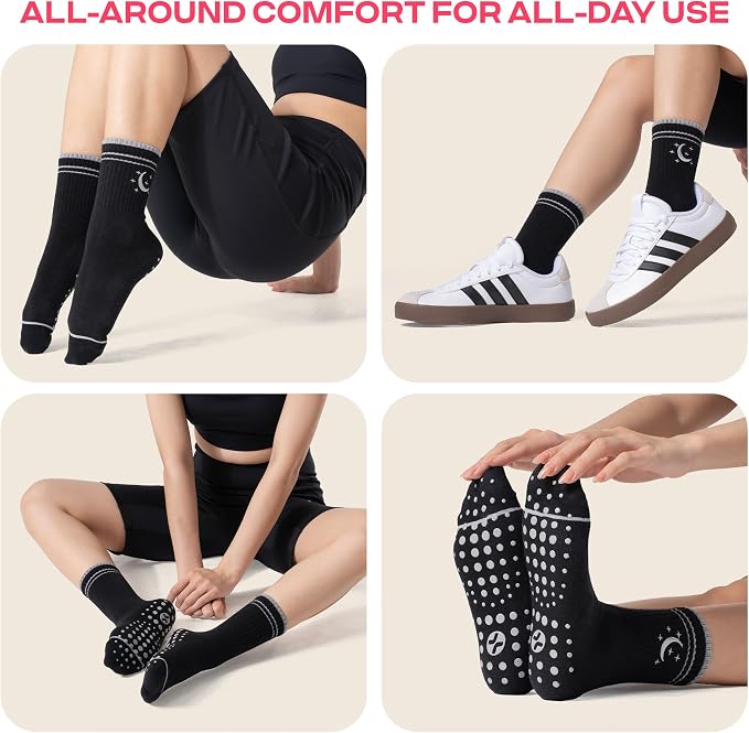 COOLMATE Pilates Socks with Grips for Women, Yoga Socks, Crew Non Slip Women for Barre, Pilates Gifts for Women