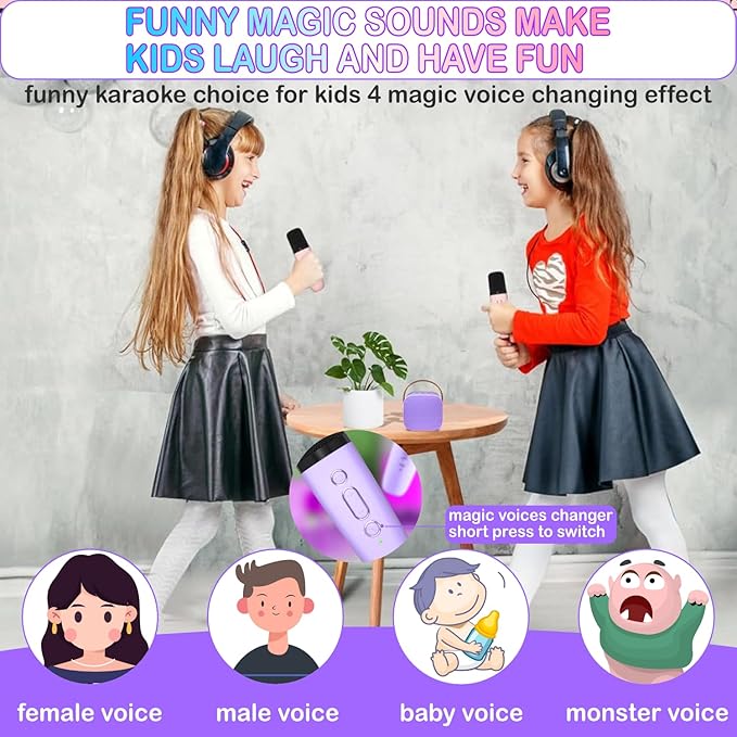 Portable Bluetooth Karaoke Speaker with 2 Wireless Microphones & LED Lights for Kids Birthday Parties