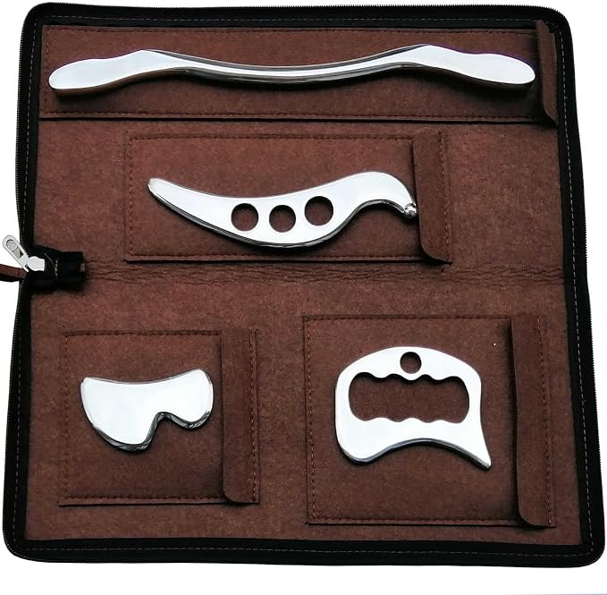 4 in 1 Stainless Steel Gua Sha Muscle Scraper Massage Tool IASTM Tool Set（4 pcs） for Soft Tissue Therapy and Reduce Arms,Back, Legs, Shoulder Muscle Pain（4-Set）
