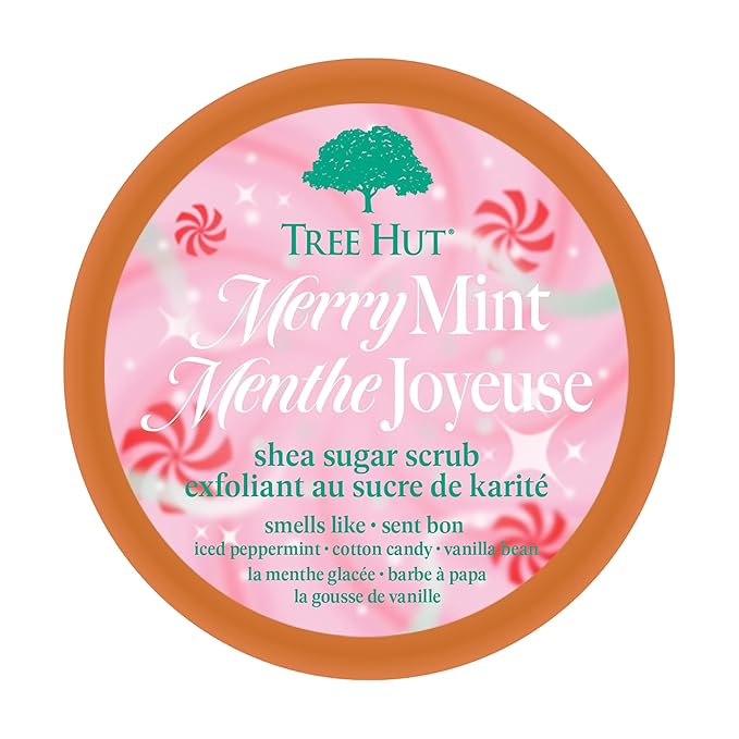 Tree Hut Merry Mint Shea Sugar Scrub, Exfoliating, Hydrating & Moisturizing Body Scrub with Shea Butter & Nourishing Essential Oils, Smooth & Soften Skin, Limited Edition Holiday, 18 oz (Pack of 2)
