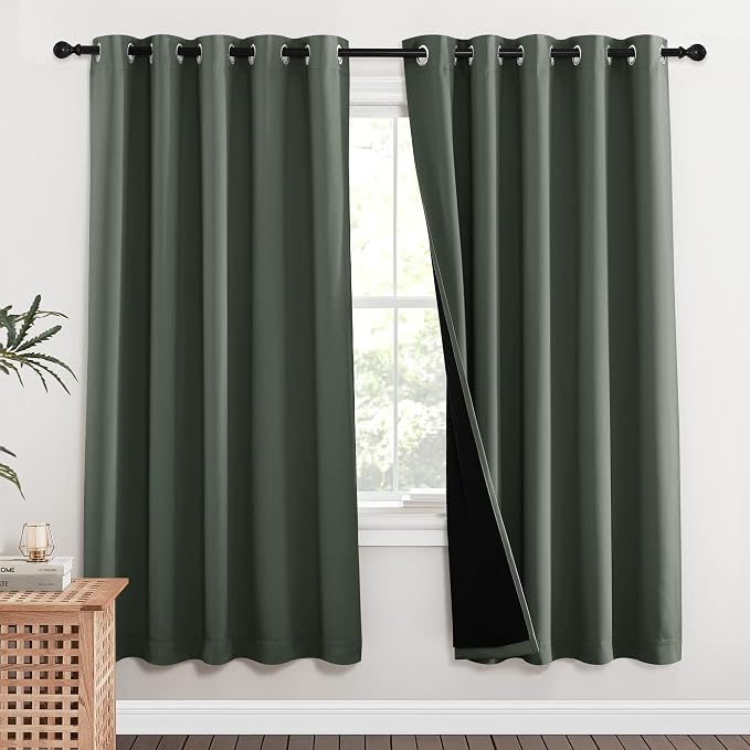 NICETOWN 100% Blackout Window Curtain Panels, Full Light Blocking Drapes with Black Liner for Nursery, 72-inch Drop Thermal Insulated Draperies (Dark Mallard, 2 Pieces, 62-inch Wide Per Panel)