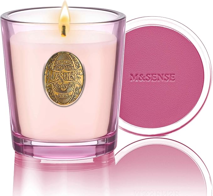 M&SENSE Natural Soy Candle | Jasmine & Pink | 9.2 oz, 50H Burn Time | Candle Gift for Her | Scented Candle for Mothers Day Gifts