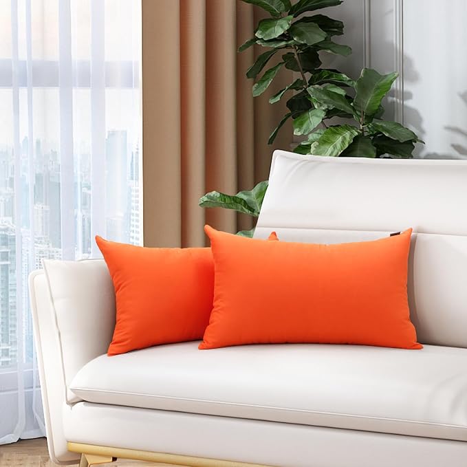 Thmyo 4-Pack 100% Cotton Lumbar Comfortable Solid Decorative Throw Pillow Case Rectangle Cushion Cover Sublimation Blank Pillow Covers Halloween DIY Throw Pillowcase(12x20inch/30x50cm,Orange)