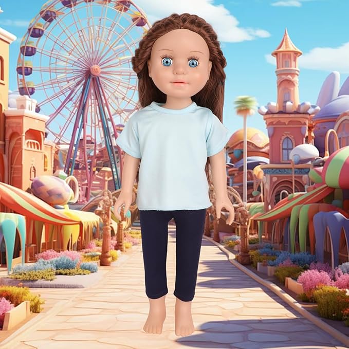 5-Piece Light Blue T-Shirts for 17-18 Inch Dolls / DIY Customizable Plain Tees (Blue)